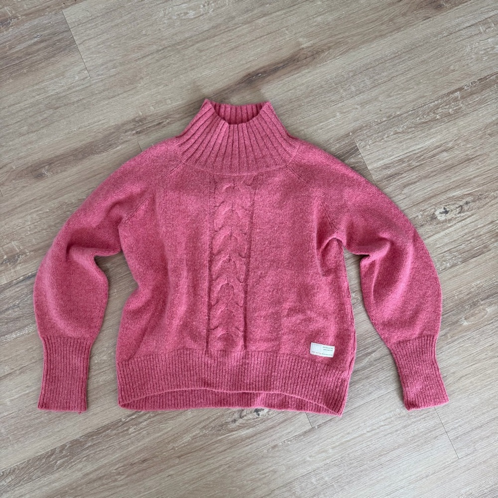 Odd Molly Rose-Pink Cable Turtleneck Sweater